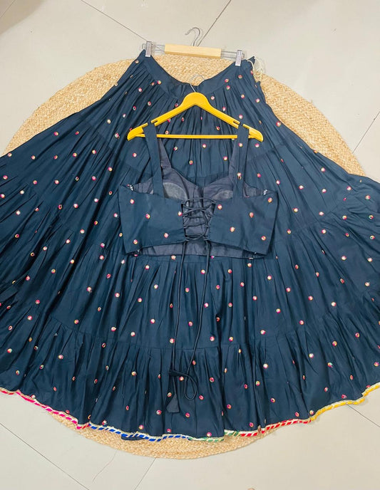 Flared Black Banno Rayon Skirt Set