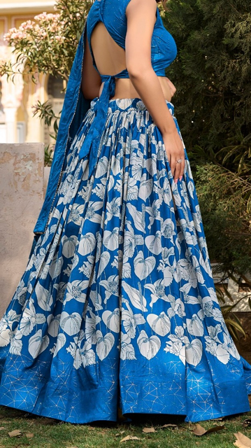 Tussar Silk Blue Vartika Floral Lehenga