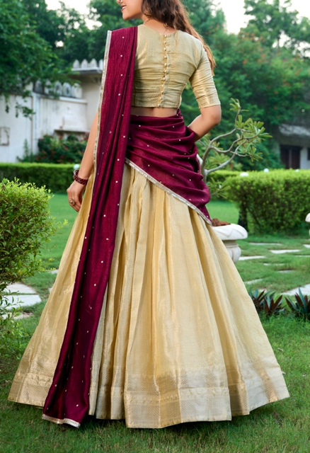 Kanchipuram Cream Wedding Lehenga