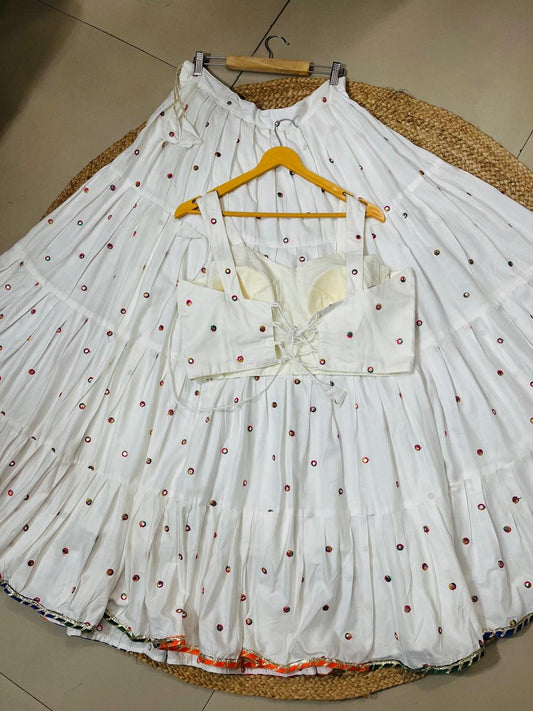 Flared White Bhuvi Rayon Skirt Set