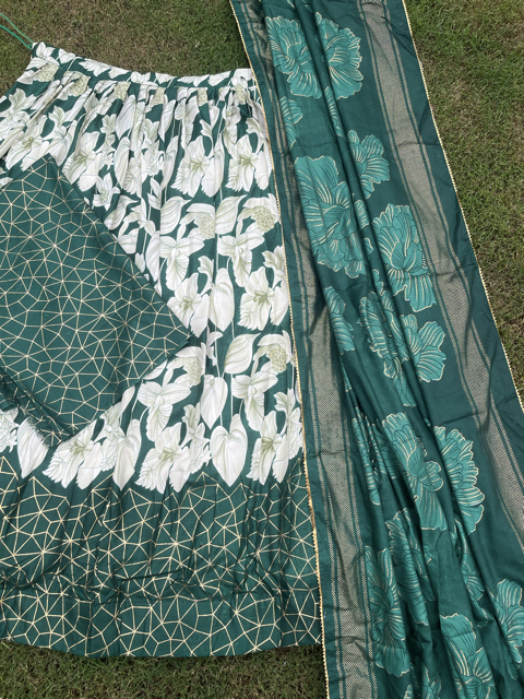 Tussar Floral Green Festive Lehenga