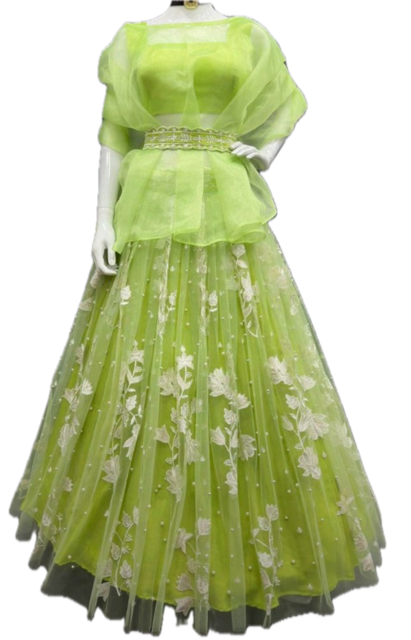 Green Net Shrug Party Wear Lehenga