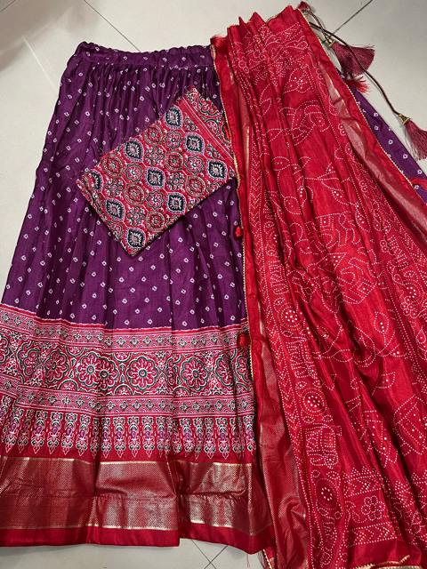 Tussar Silk Purple Lehenga