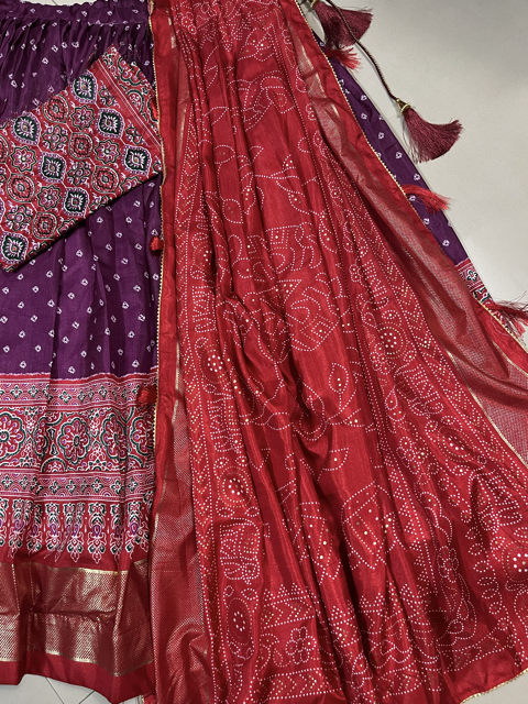 Tussar Silk Purple Lehenga