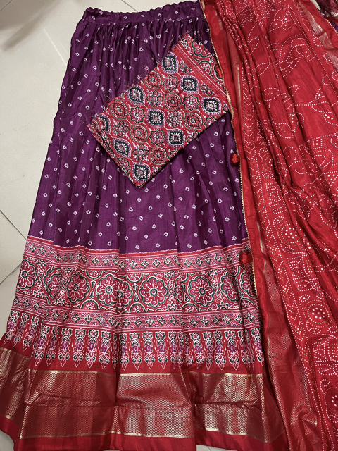Tussar Silk Purple Lehenga