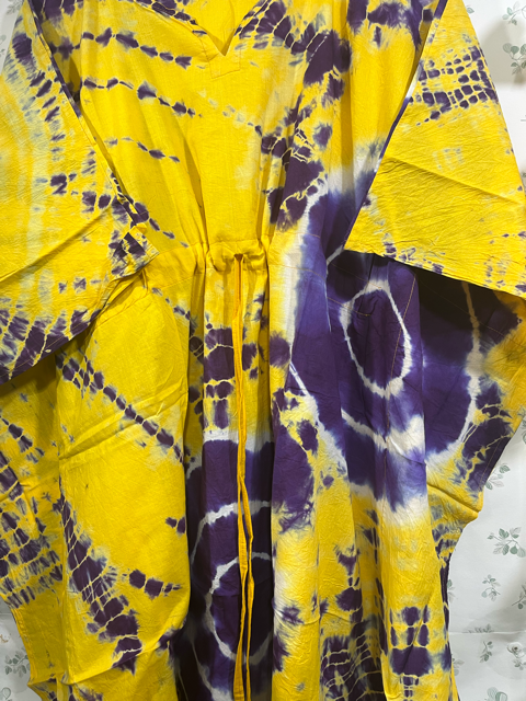 Block Print Yellow Cotton Kaftan