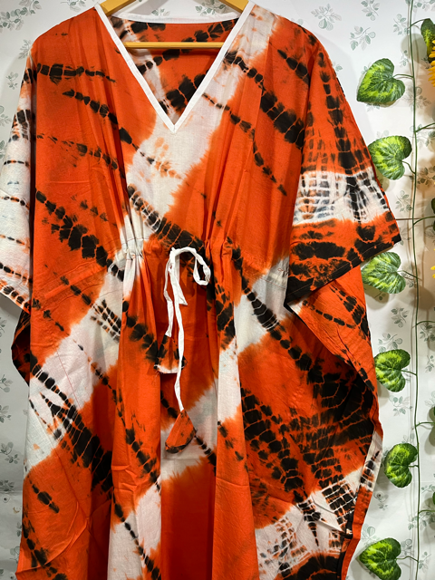 Block Print Orange Cotton Kaftan