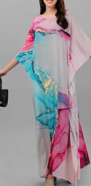 Digital Print Pink Blue Silk Kaftan