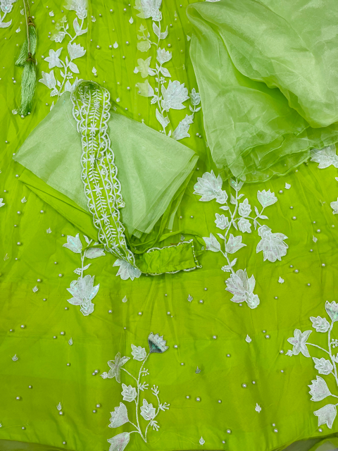 Green Net Shrug Party Wear Lehenga