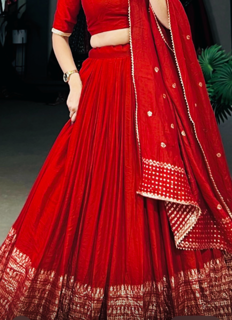 Chanderi Silk Red Wedding Lehenga
