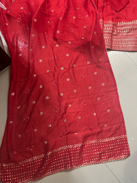 Chanderi Silk Red Wedding Lehenga