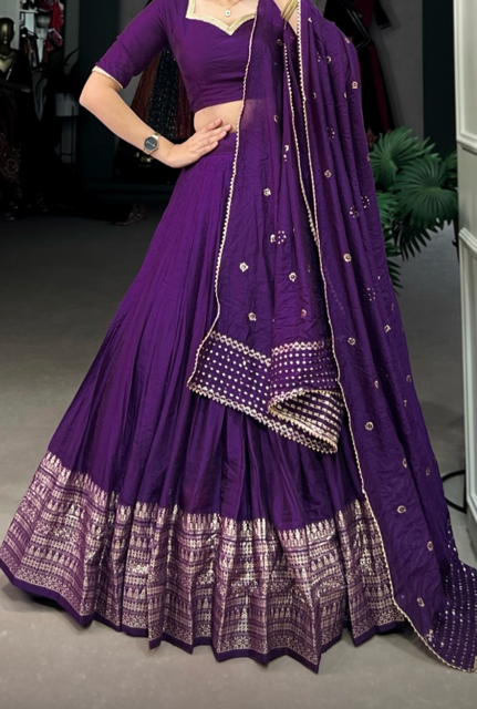 Chanderi Silk Purple Wedding Lehenga