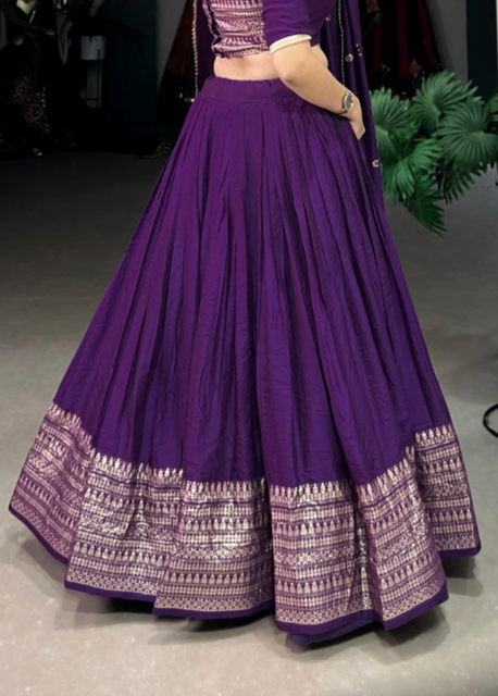 Chanderi Silk Purple Wedding Lehenga