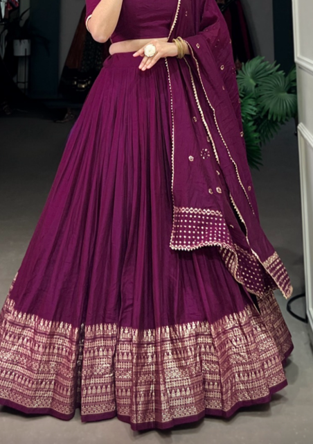 Chanderi Silk Wine Wedding Lehenga