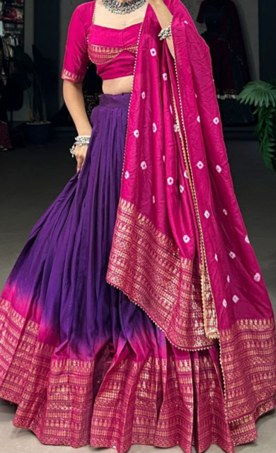Chanderi Purple Ombre Wedding Lehenga