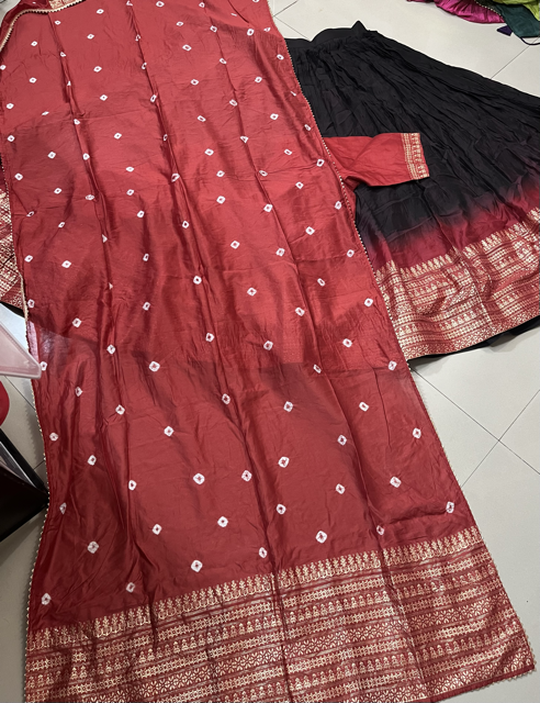 Chanderi Black Ombre Wedding Lehenga