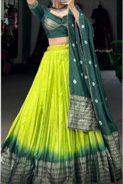 Chanderi Green Ombre Wedding Lehenga