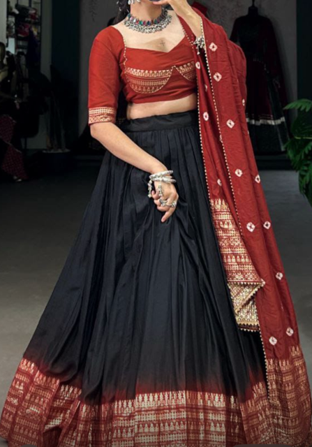 Chanderi Black Ombre Wedding Lehenga