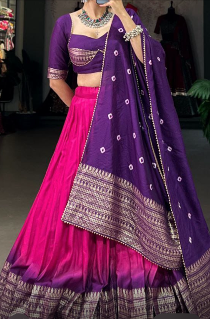 Chanderi Fuchsia Ombre Wedding Lehenga