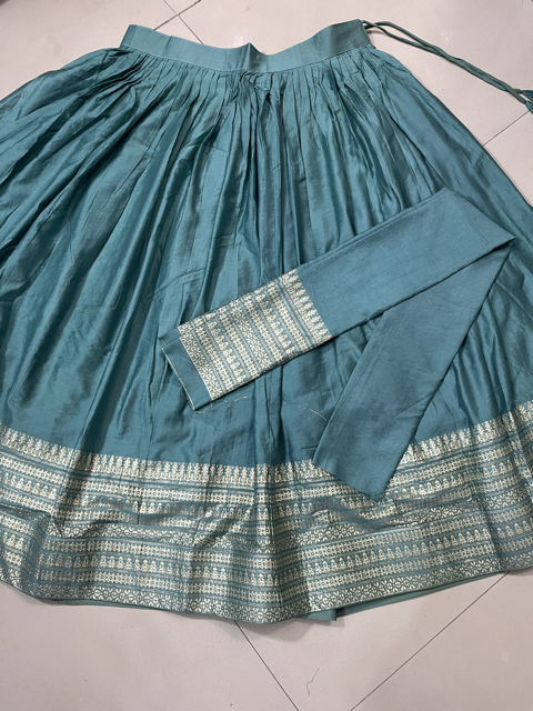 Chanderi Teal Blue Silk Lehenga