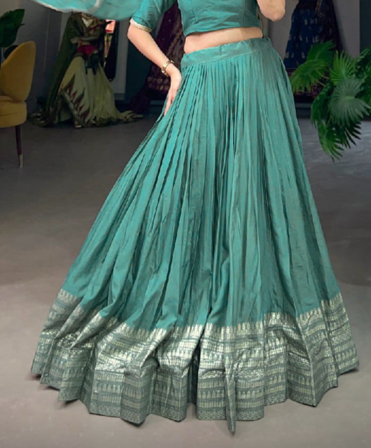 Chanderi Teal Blue Wedding Lehenga
