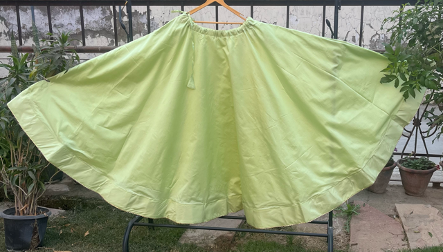 Flared Green Silk Skirt