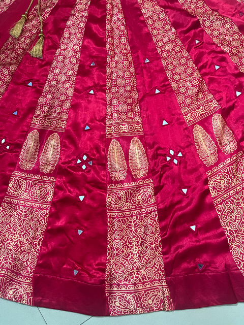 Mashru Red Panel Skirt
