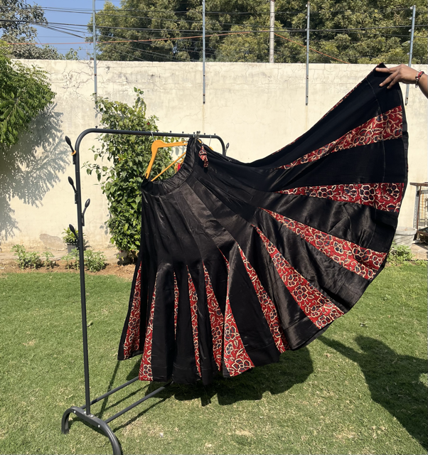 Mashru Black Panel Skirt