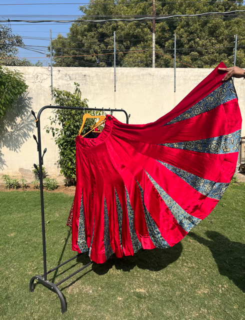 Mashru Red Panel Skirt