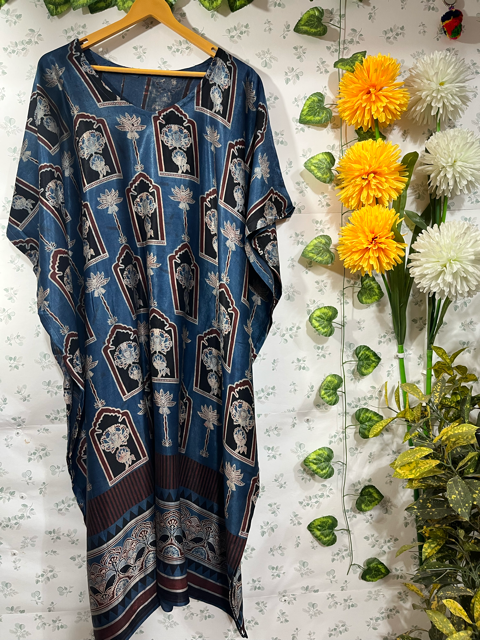 Block Print Silk Blue Kurti Kaftan