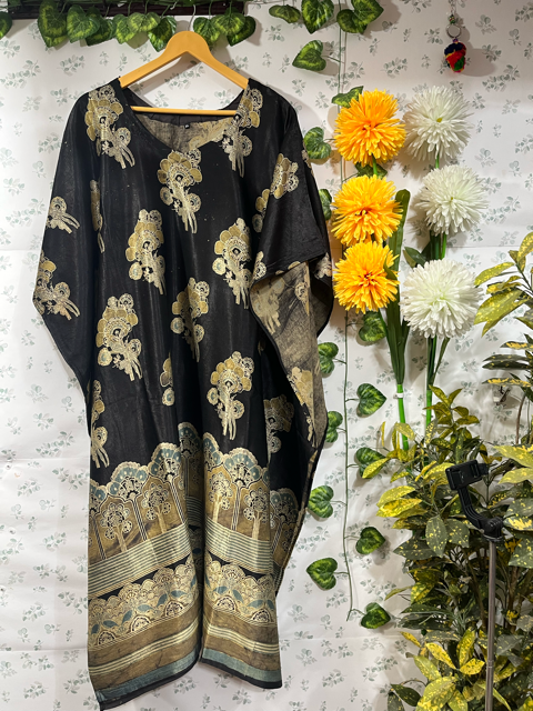 Block Print Silk Black Kurti Kaftan