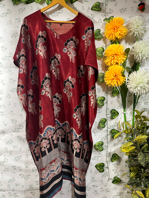 Mashru Block Print Maroon Kaftan
