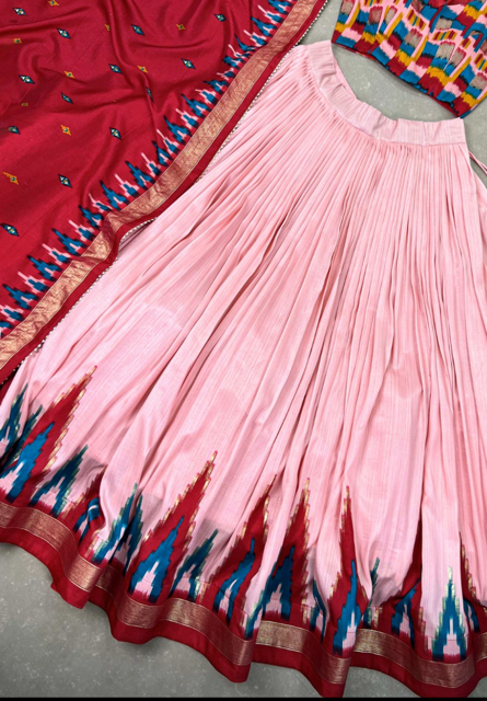 Tussar Silk Pink Festive Lehenga