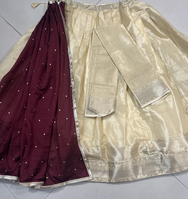 Kanchipuram Cream Wedding Lehenga
