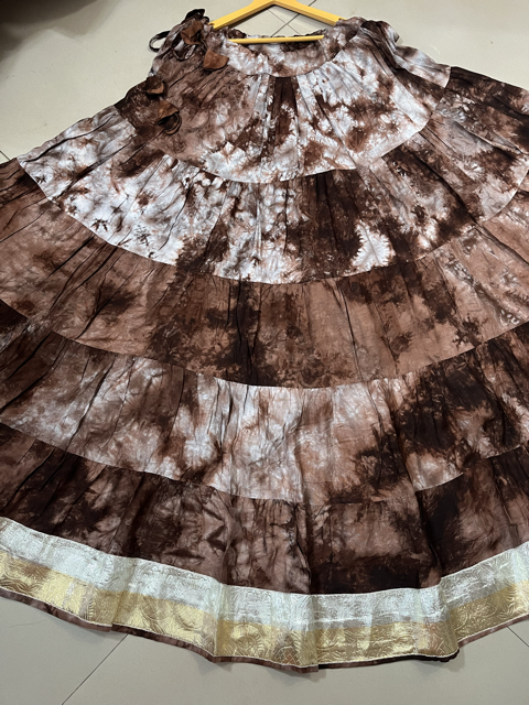 Tie Die Flared Brown Skirt