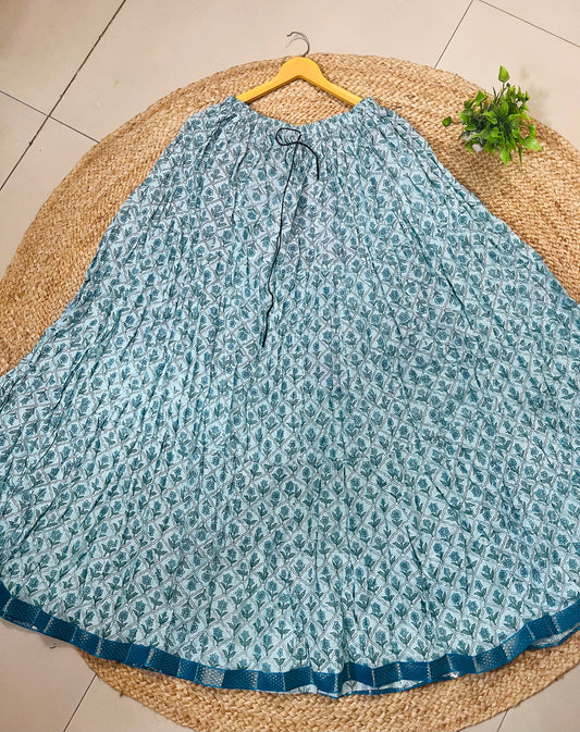 Jaipuri Tiered Cotton Blue Deepika Indian Skirt