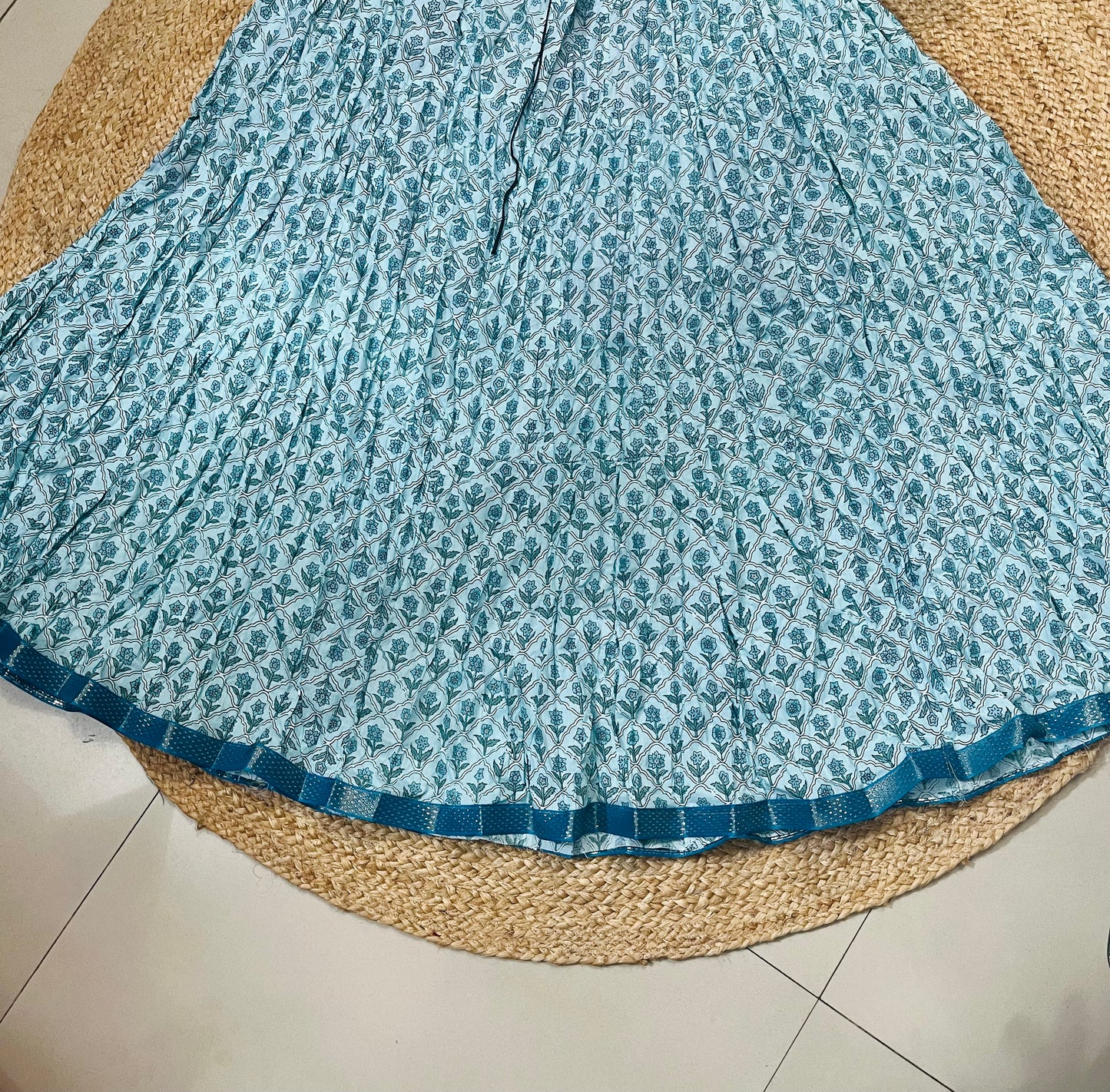 Jaipuri Tiered Cotton Blue Deepika Indian Skirt