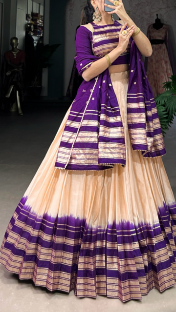 Chanderi Cream Wedding Lehenga