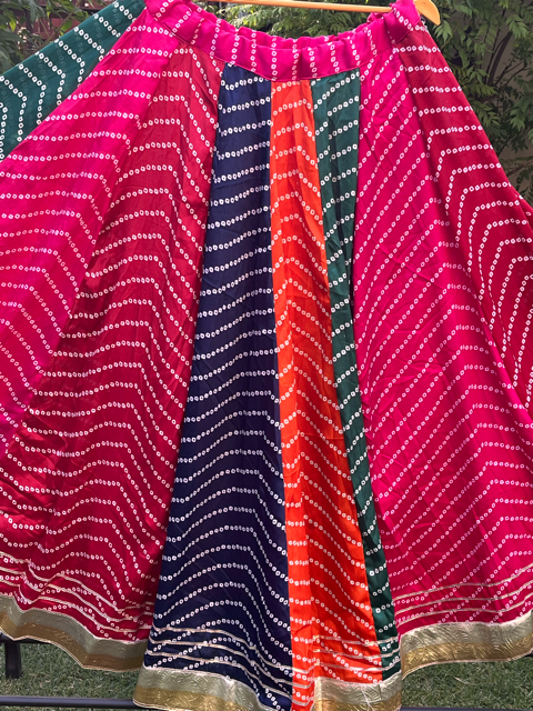 Bandhani Multicolor Panel Silk Skirt