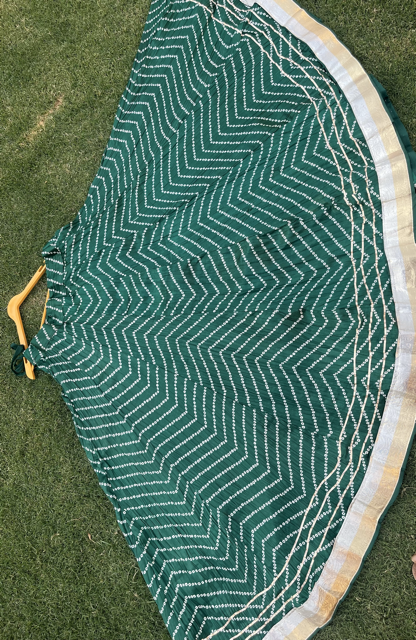 Bandhani Green Gautmi Panel Silk Skirt