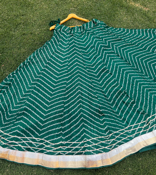 Bandhani Green Panel Silk Skirt