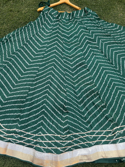 Bandhani Green Panel Silk Skirt