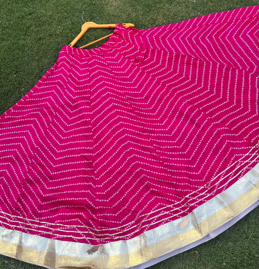 Bandhani Fuchsia Panel Silk Skirt