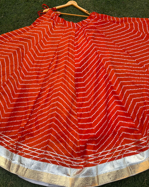 Bandhani Orange Panel Silk Skirt
