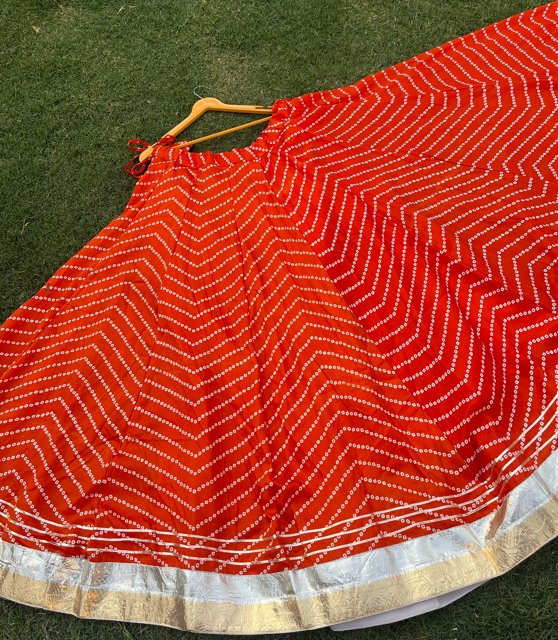 Bandhani Orange Panel Silk Skirt