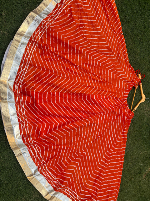 Bandhani Orange Panel Silk Skirt