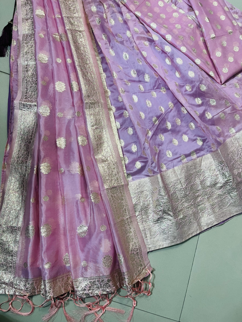Tissue Banarasi Pink Wedding Lehenga