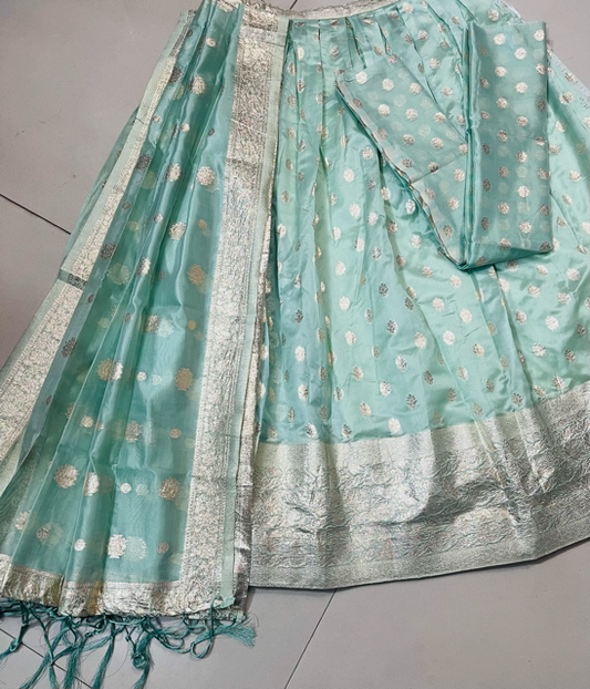 Tissue Banarasi Green Wedding Lehnga
