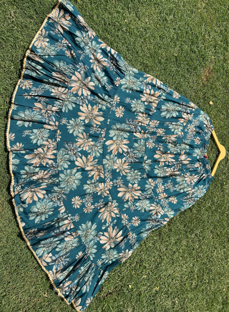 Tired Floral Blue Muslin Skirt