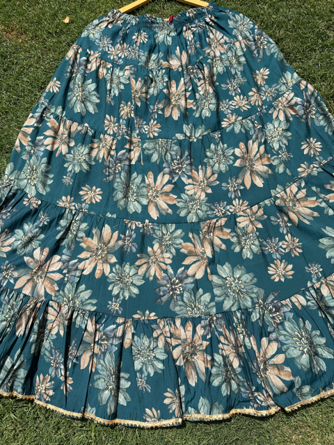Tiered Blue Floral Muslin Skirt